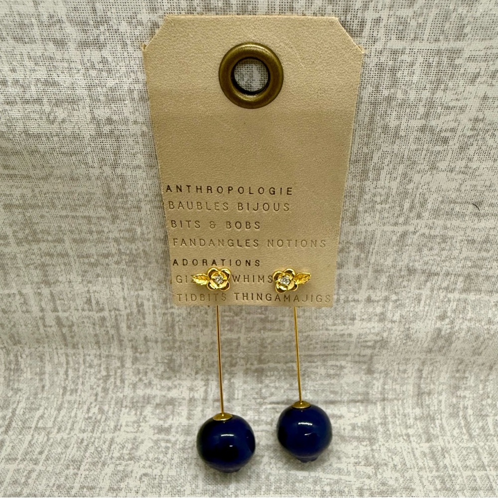NWT Anthropologie 14k Gold Plated Blueberry Fruit & Icon Drop Earrings 🫐 - Picture 2 of 4